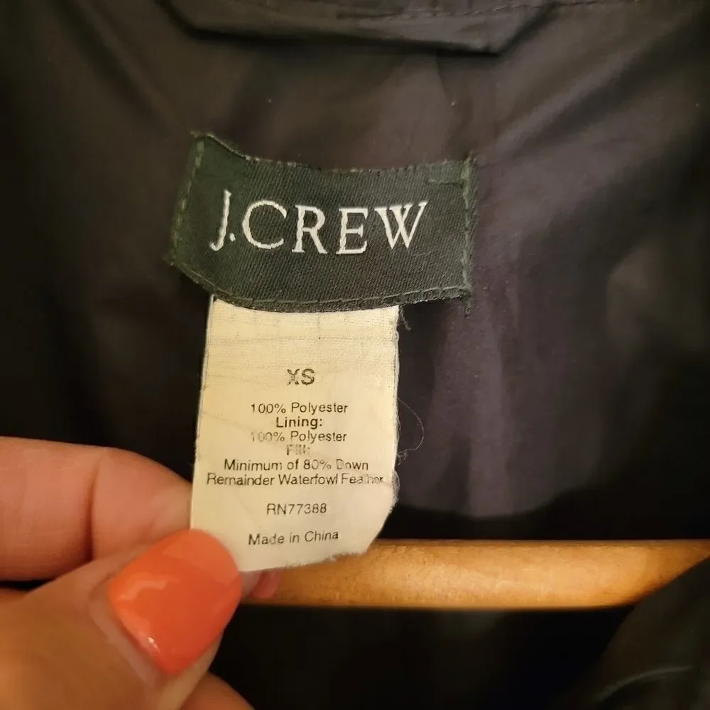 J. Crew down filled long black jacket XS